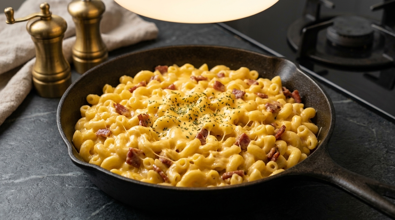 Macaroni au fromage crémeux et salami de bœuf