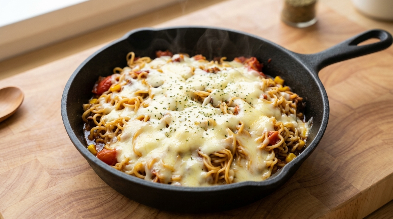 Nouilles sautées gratinées au bœuf et au fromage faciles