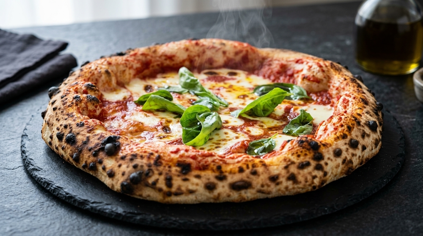Pizza Margherita napolitaine à haute hydratation (75 %)