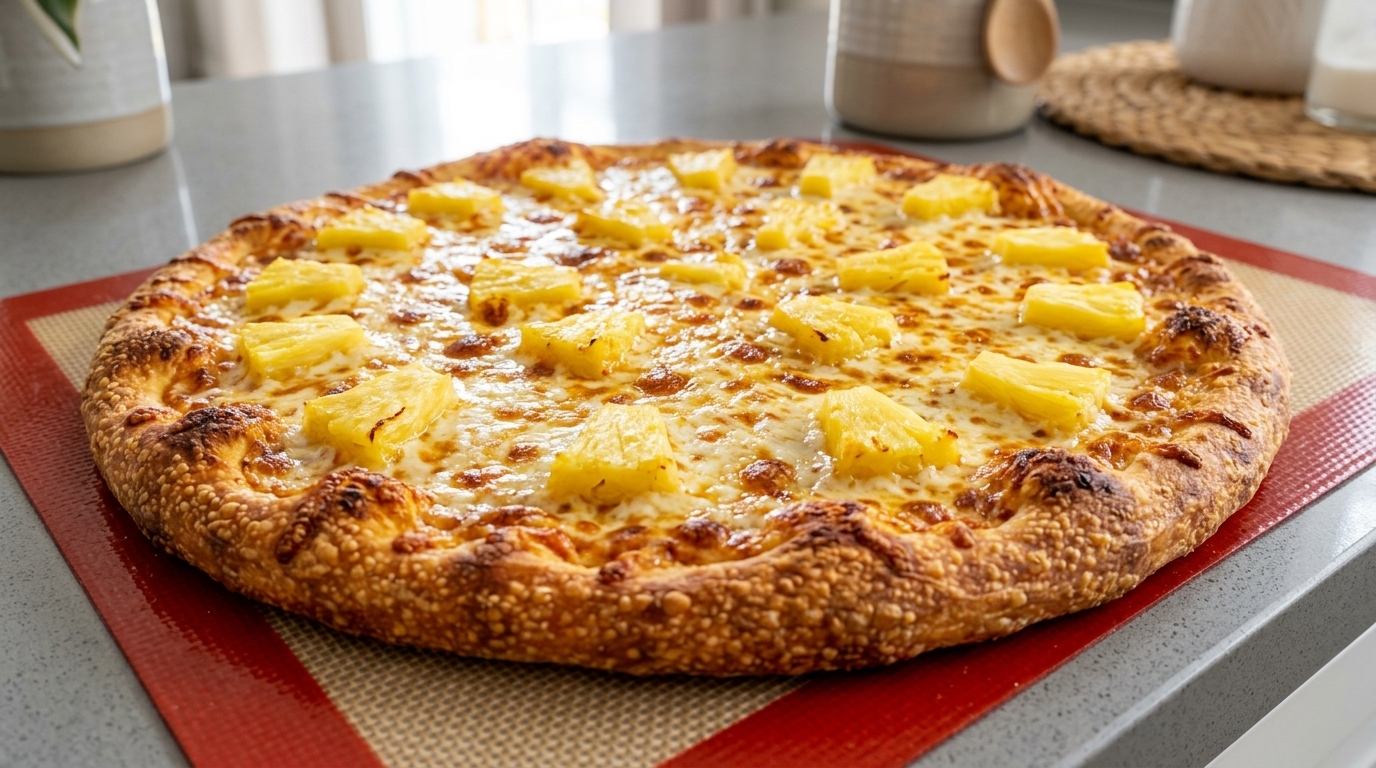 Pizza à l'ananas maison et sa pâte artisanale épaisse