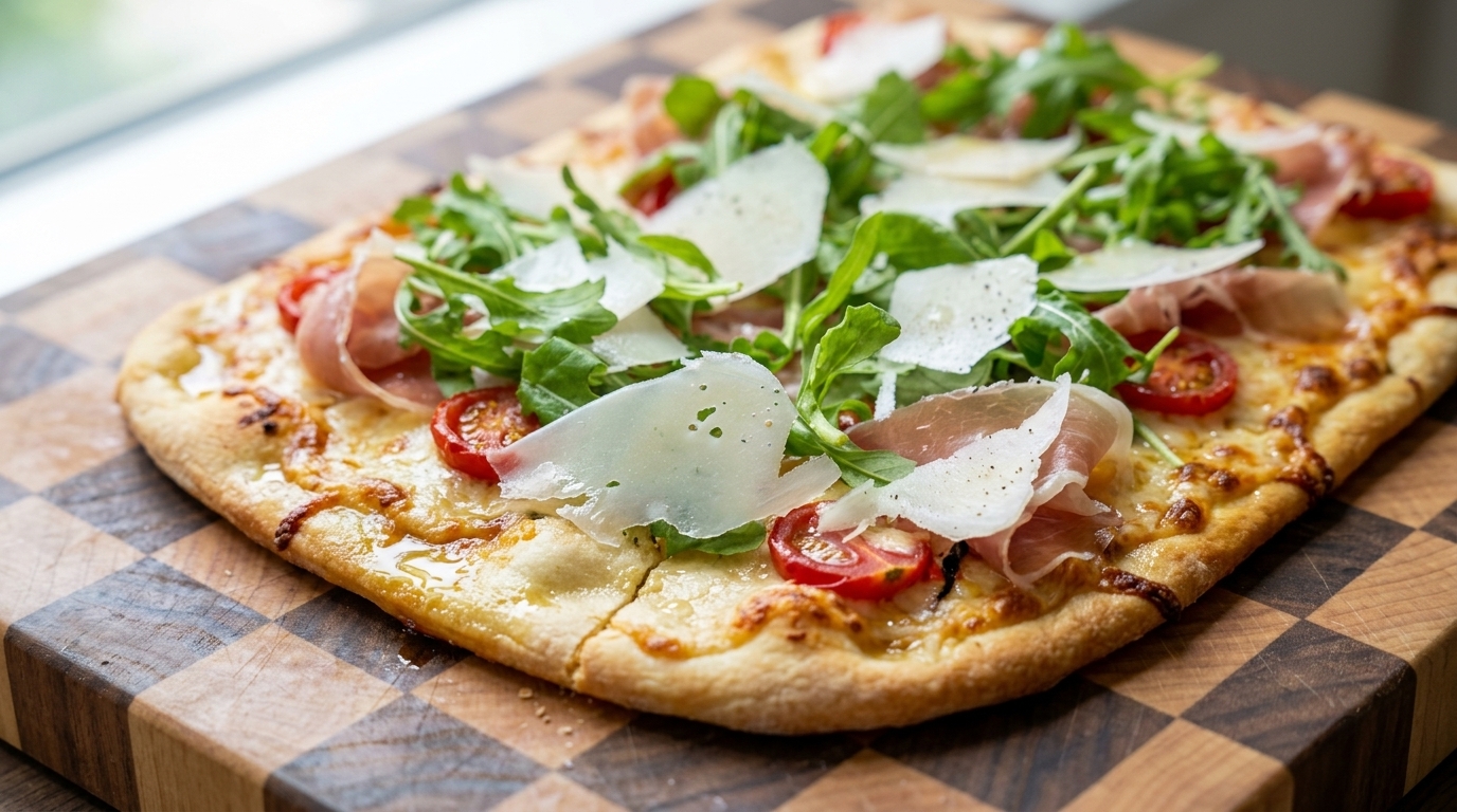 Pizza italienne d'été au prosciutto et à la roquette