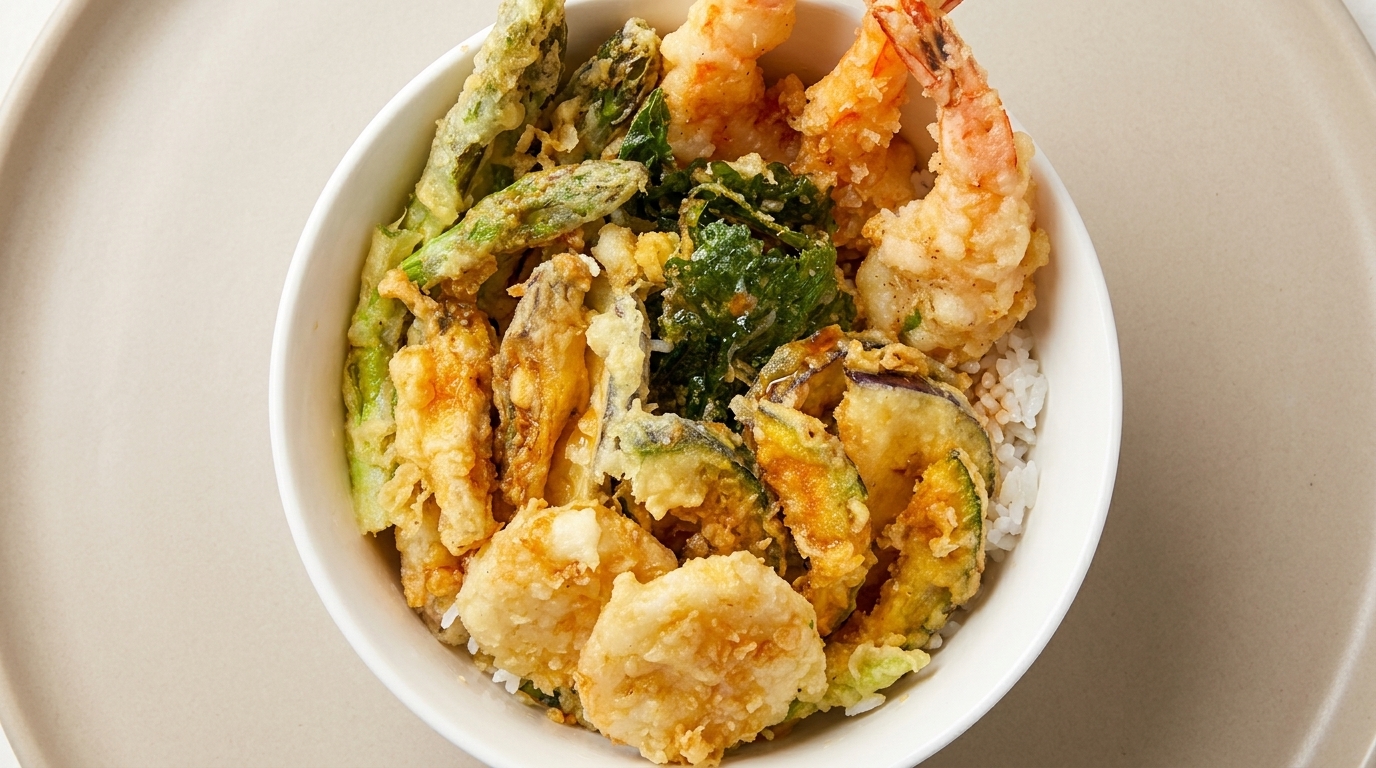 Bol de riz japonais croustillant aux tempuras (Tendon)