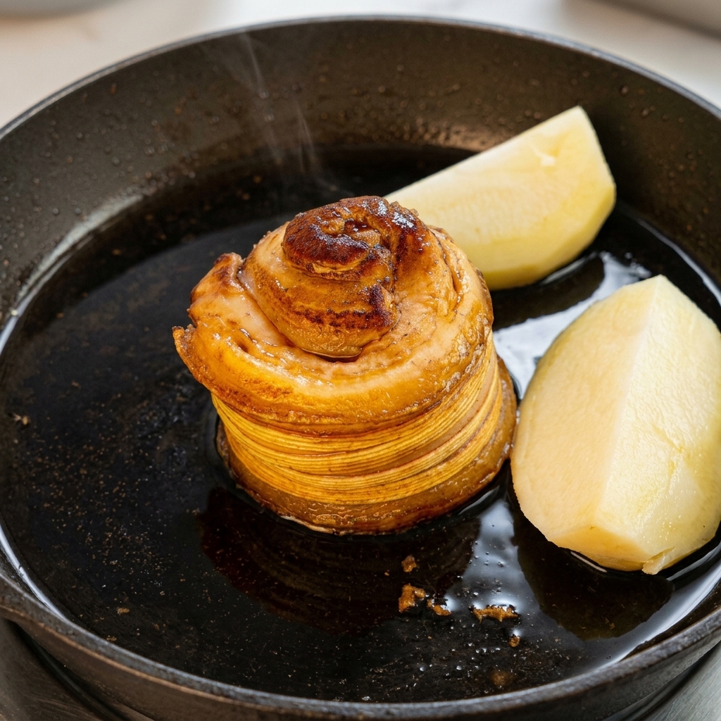 Des morceaux doignon et doignon vert ajoutés dans la poêle avec le porc et la sauce.
