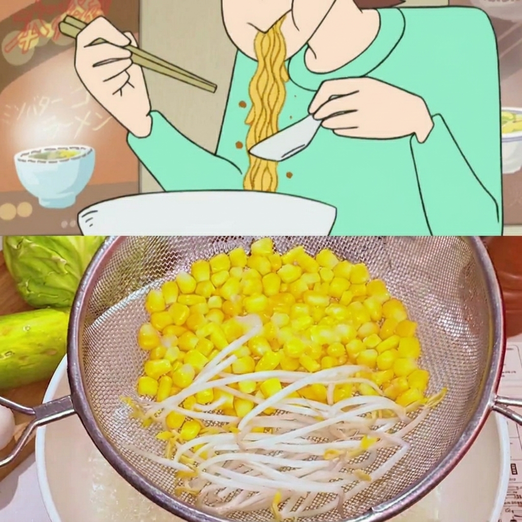 Nouilles ramen cuisant dans une casserole deau bouillante, montrant le changement de texture alors quelles ramollissent.