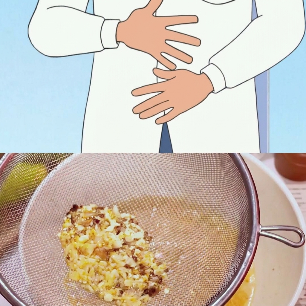 Une passoire fine filtrant les morceaux dail du bouillon alors quil est versé dans un bol de nouilles.