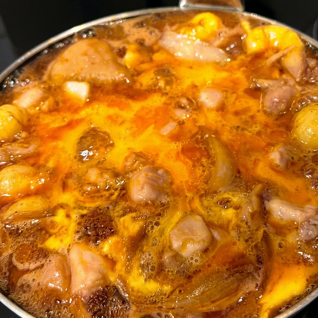 Le reste des œufs versé dans la poêle pour terminer le plat.