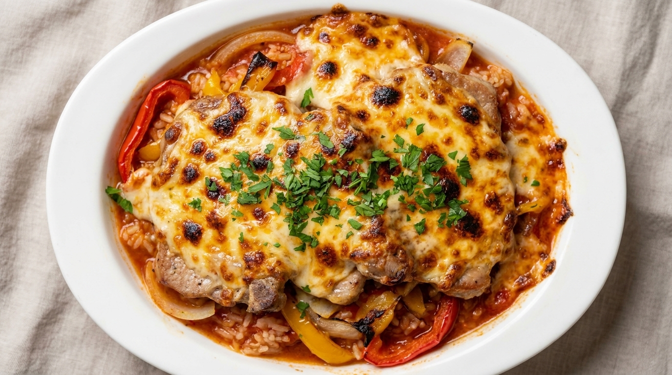 Riz Gratiné au Fromage et à la Côte de Porc