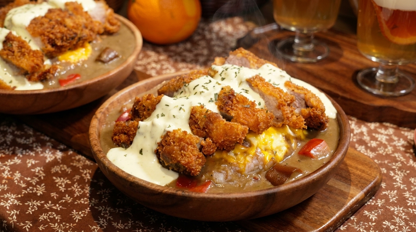 Riz au Curry Japonais avec Côtelette de Porc Croustillante et Œufs Brouillés