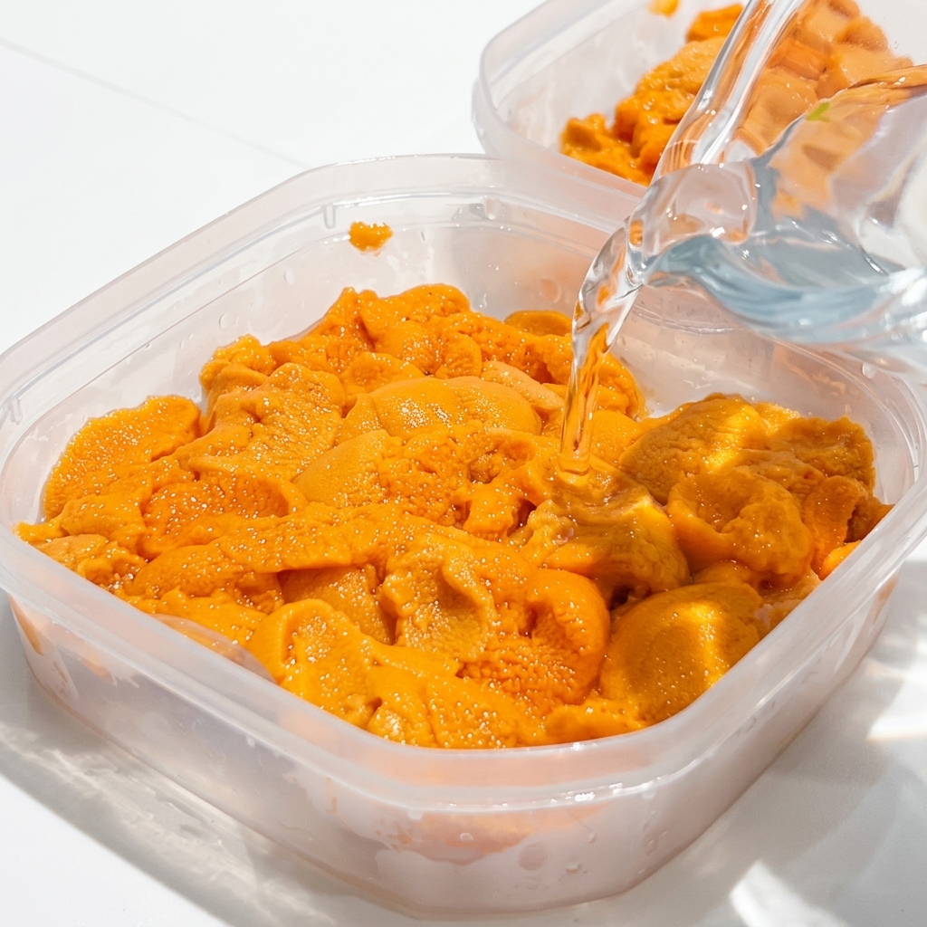 Eau claire versée dun pichet en verre dans un récipient en plastique plein doursin orange vif.