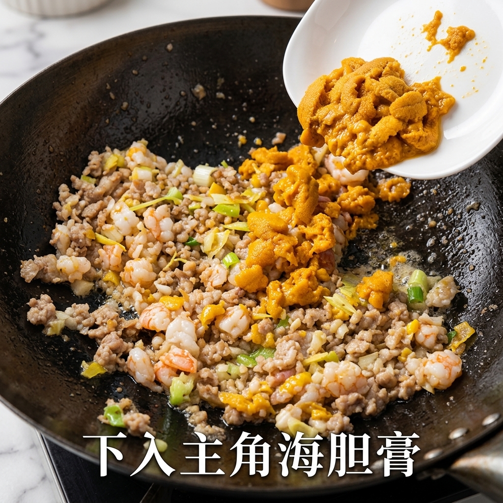 Pâte doursin ajoutée au wok.