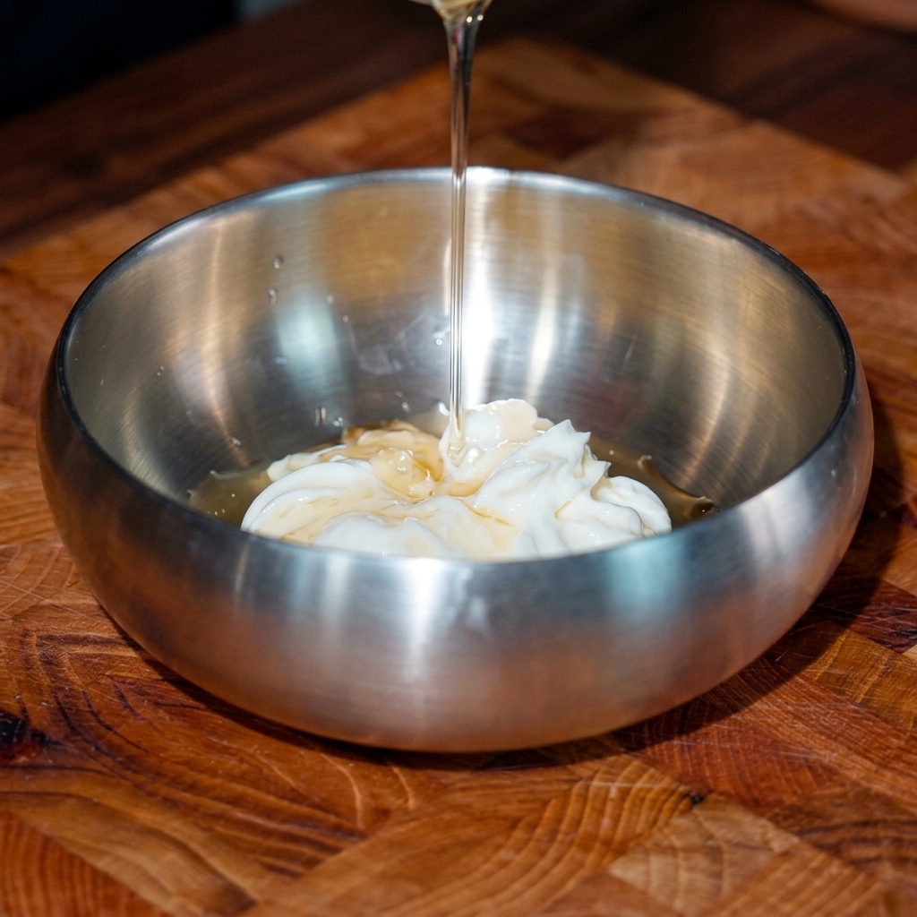 Mélange du sirop dosmanthe avec la base crémeuse.
