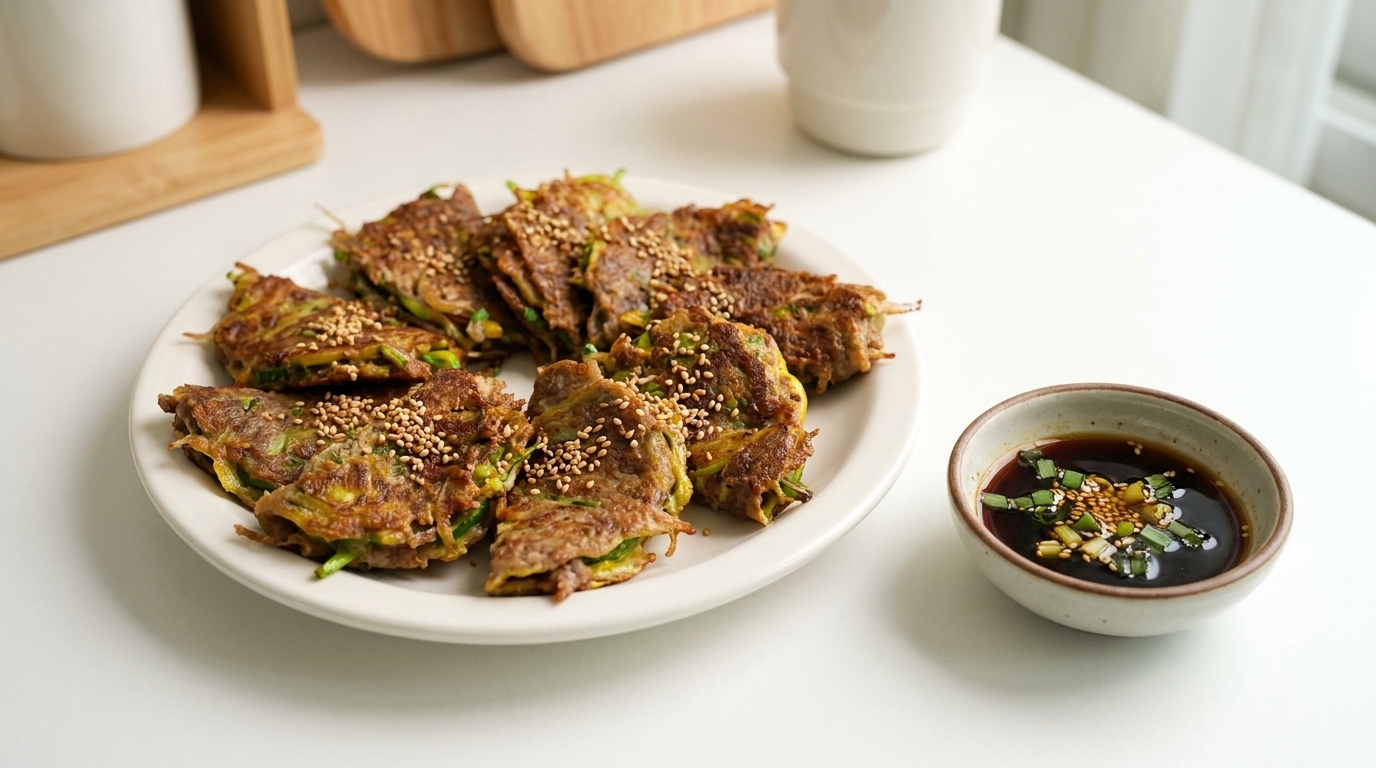 Crêpes salées coréennes au bœuf et aux courgettes