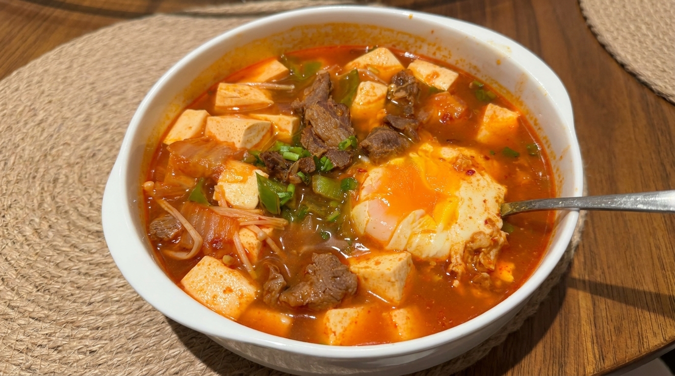 Soupe Coréenne Épicée au Kimchi, Bœuf et Tofu