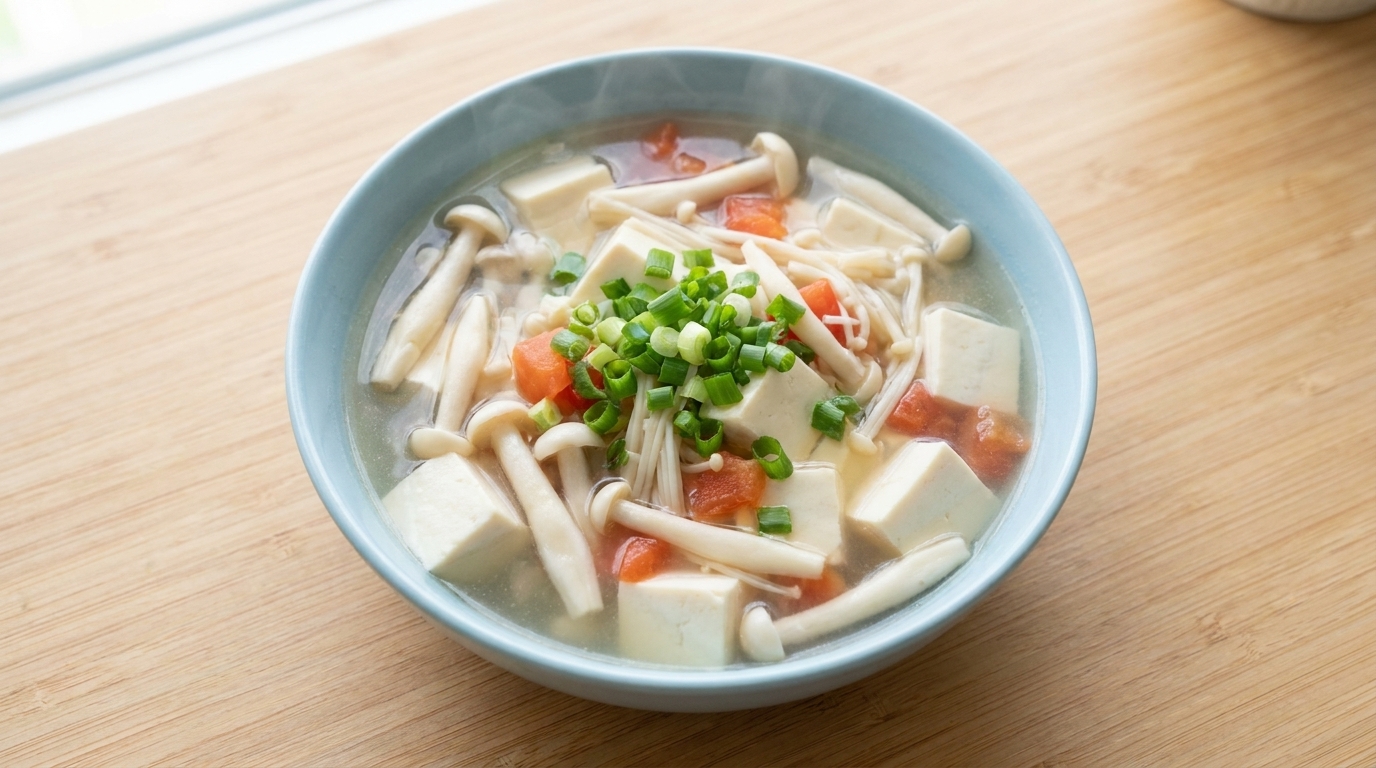 Soupe saine aux champignons de mer et tofu