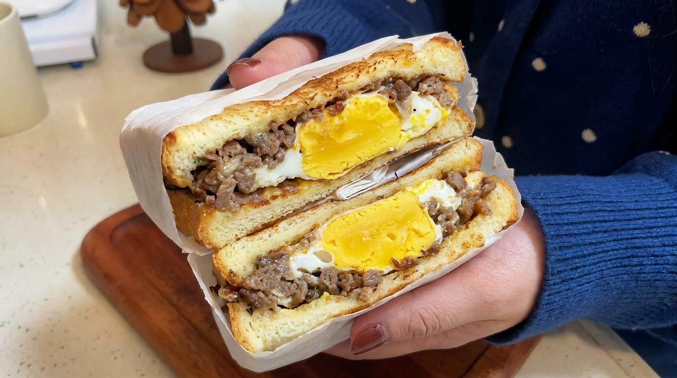 Sandwich Petit-Déjeuner Savoureux au Bœuf et Fromage