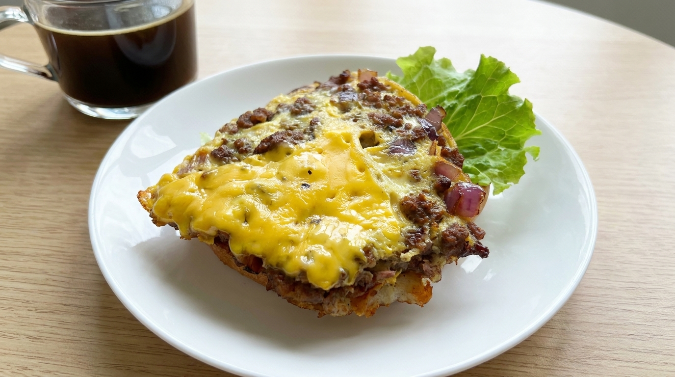 Sandwich au bœuf, oignons rouges et fromage