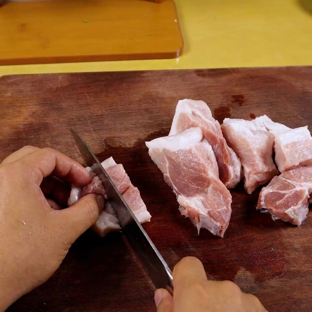 Porc cru finement haché dans le bol dun robot culinaire.