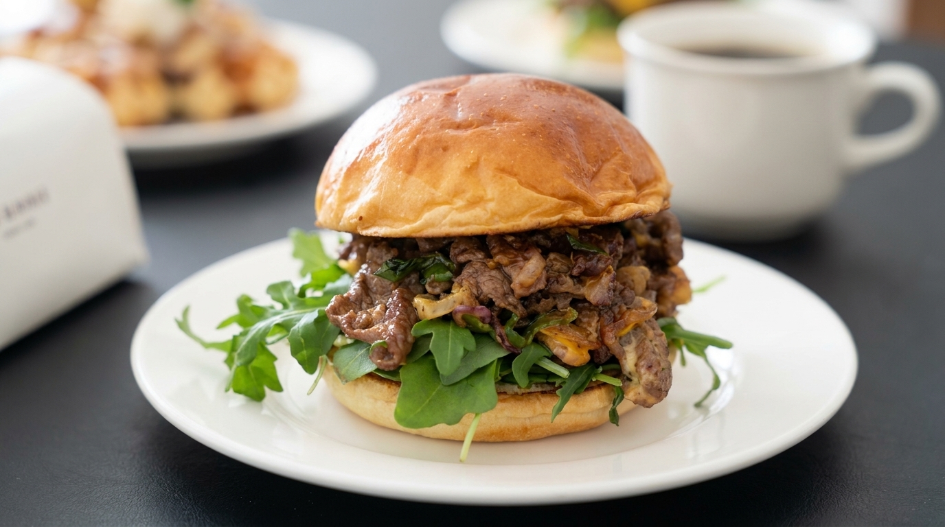 Burger gourmand au bœuf, fromage et sauce cacahuète