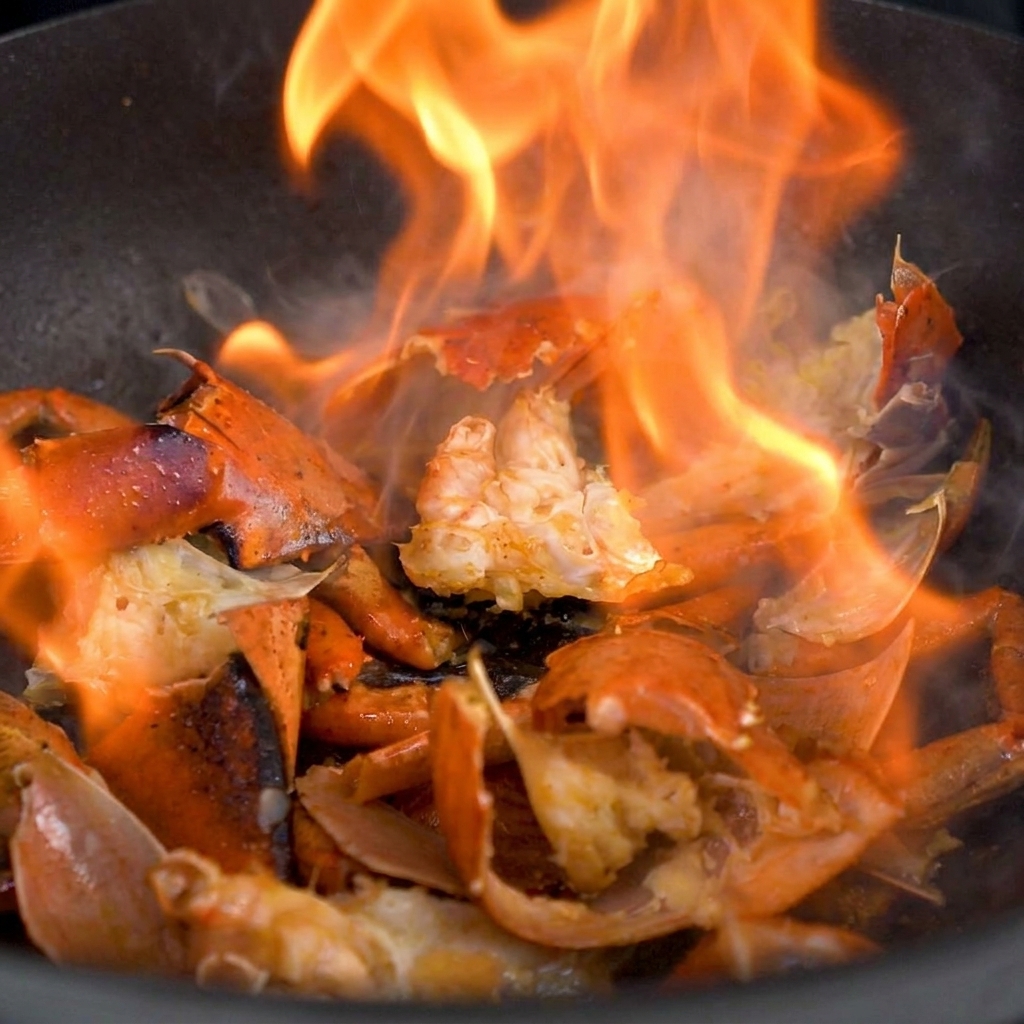 Carottes, oignons et céleri sautant dans la marmite avec les carapaces de homard.