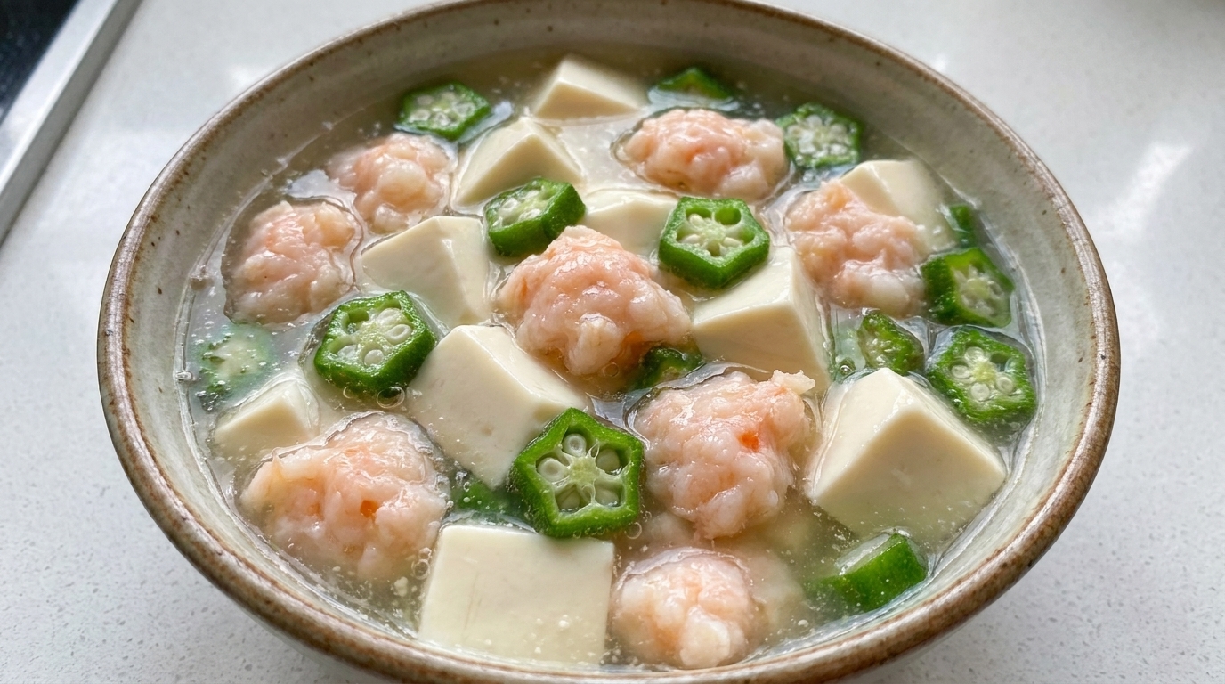 Soupe au Gombo, Pâte de Crevettes et Tofu
