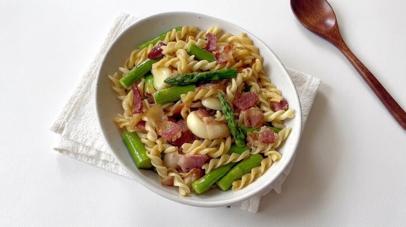 Fusilli aux asperges et au bacon