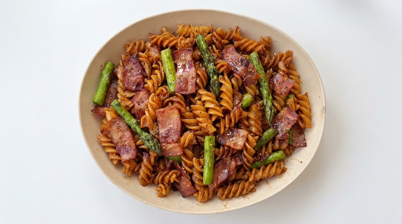 Fusilli aux lardons et asperges façon umami