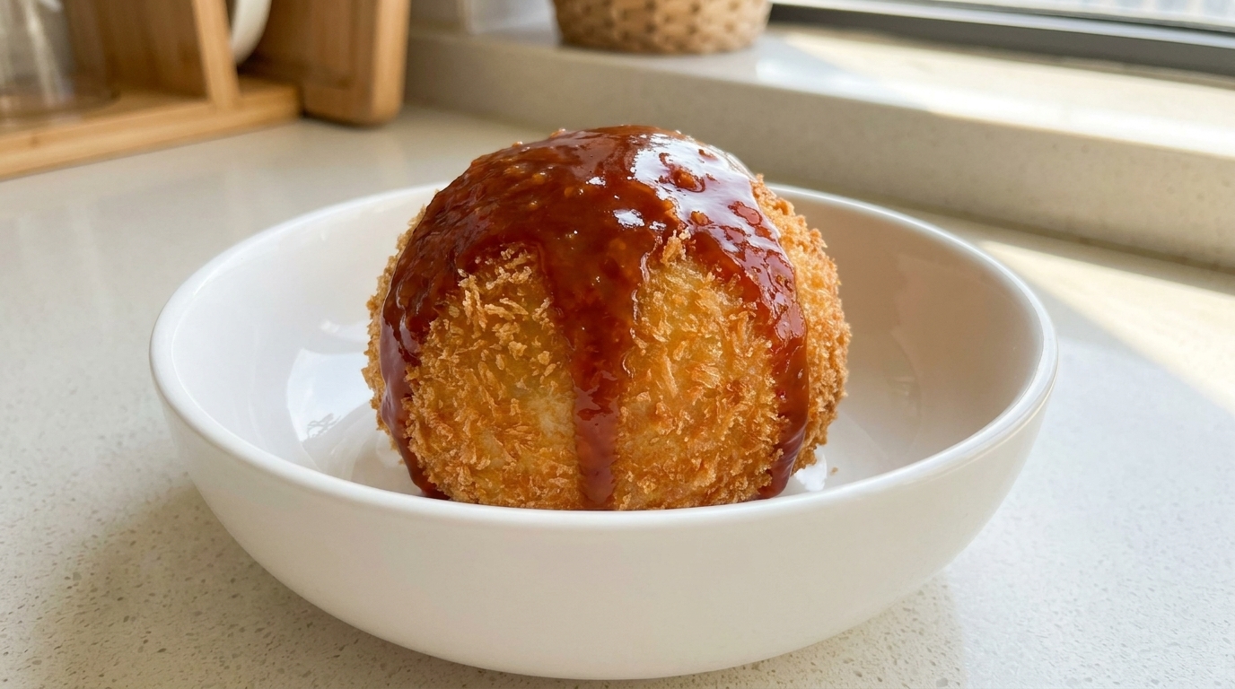 Boule de pomme de terre croustillante aux nouilles épicées et fromage