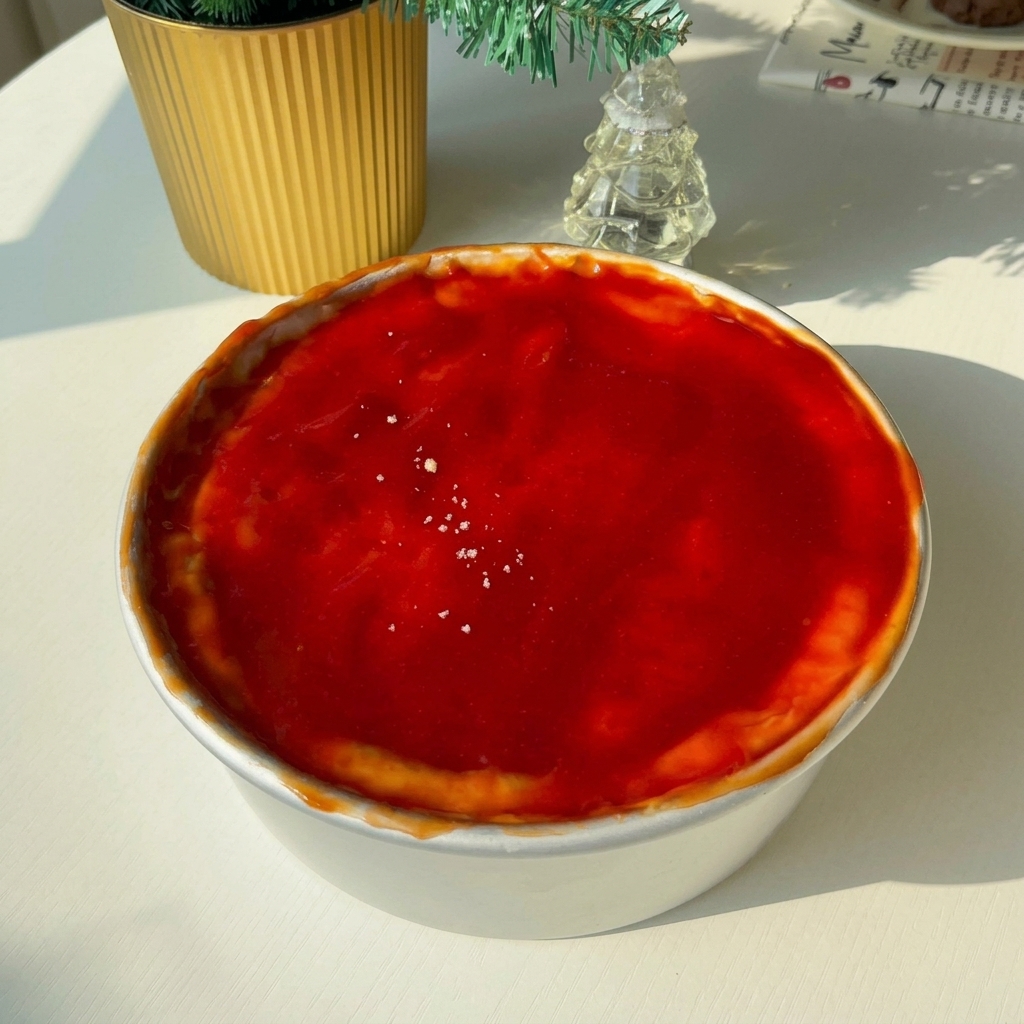 Fromage en poudre et poivre noir saupoudrés sur la pizza recouverte de sauce tomate.