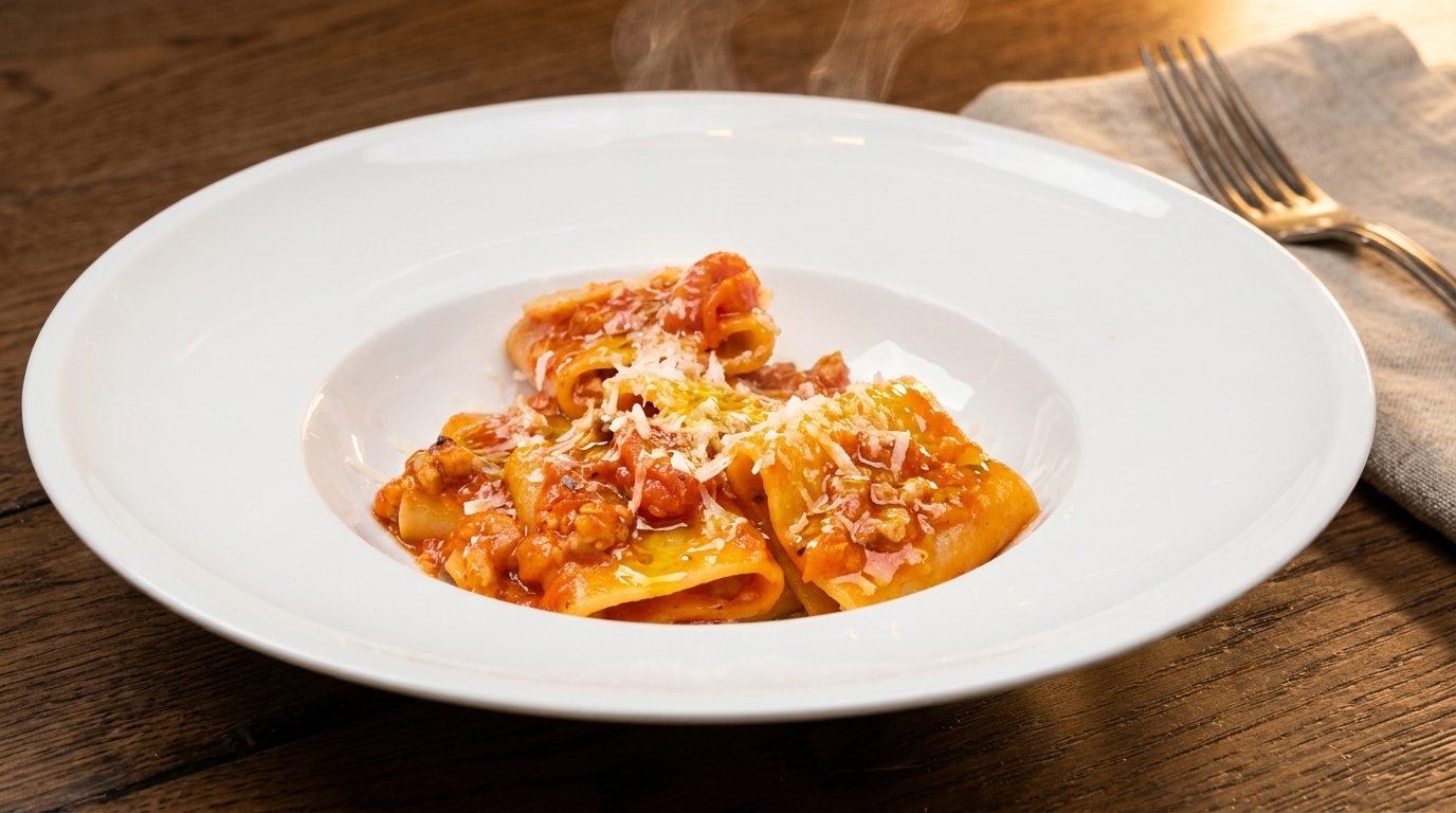 Paccheri classiques à la sauce tomate et viande