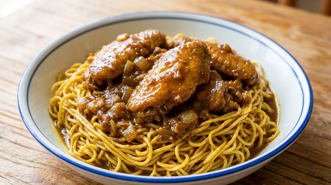 Lo Mein aux Ailes de Poulet au Curry Façon Macao