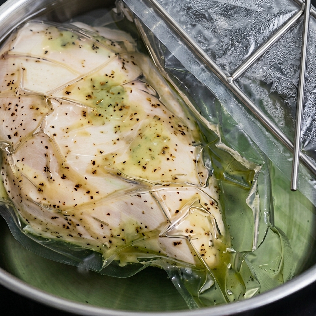 Une grande marmite remplie de bouillon de poulet bouillant, avec des morceaux de poulet et des aromates.