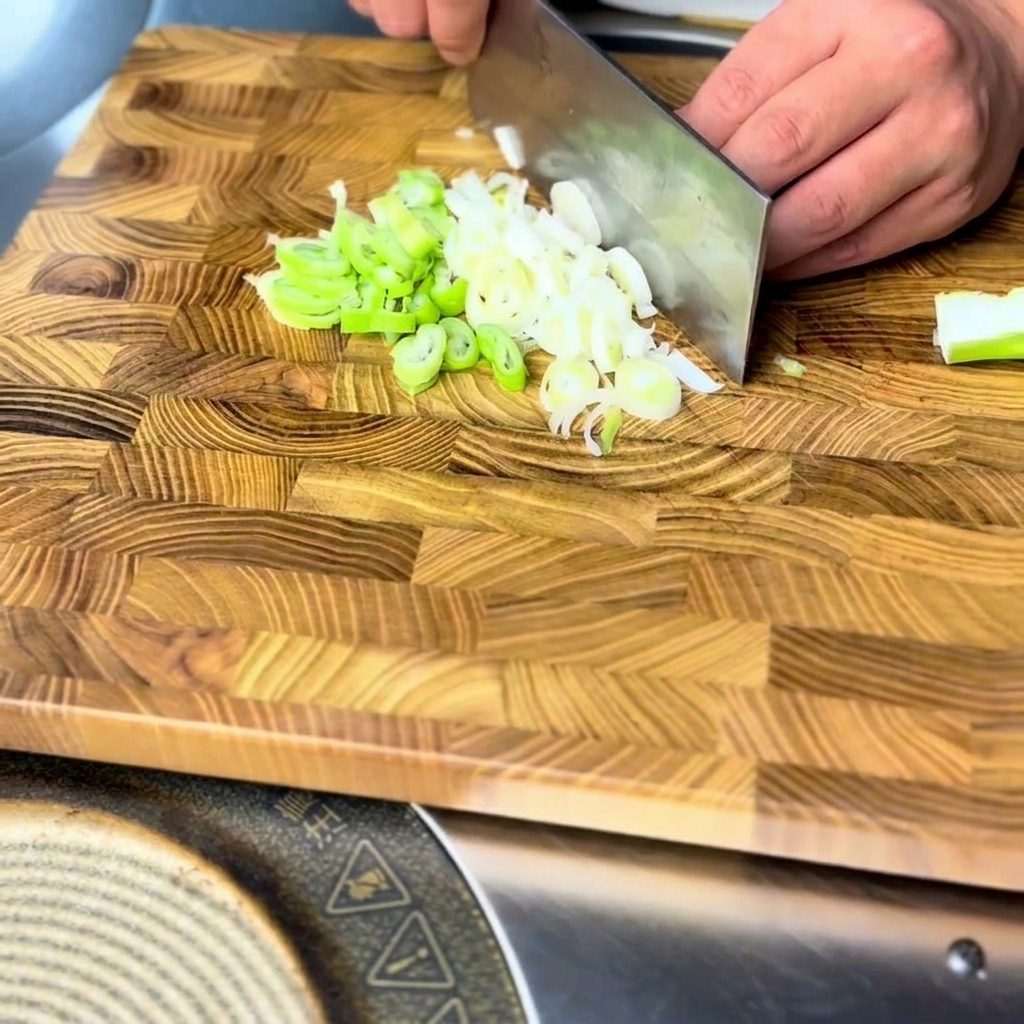 Morceaux de bœuf Angus cru disposés sur une planche à découper en bois.