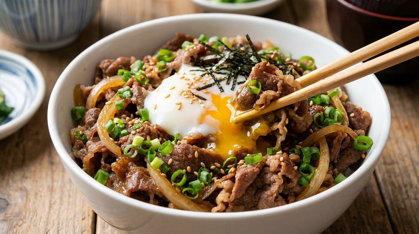 Bol de Bœuf Rapide aux Oignons Verts (Gyudon)