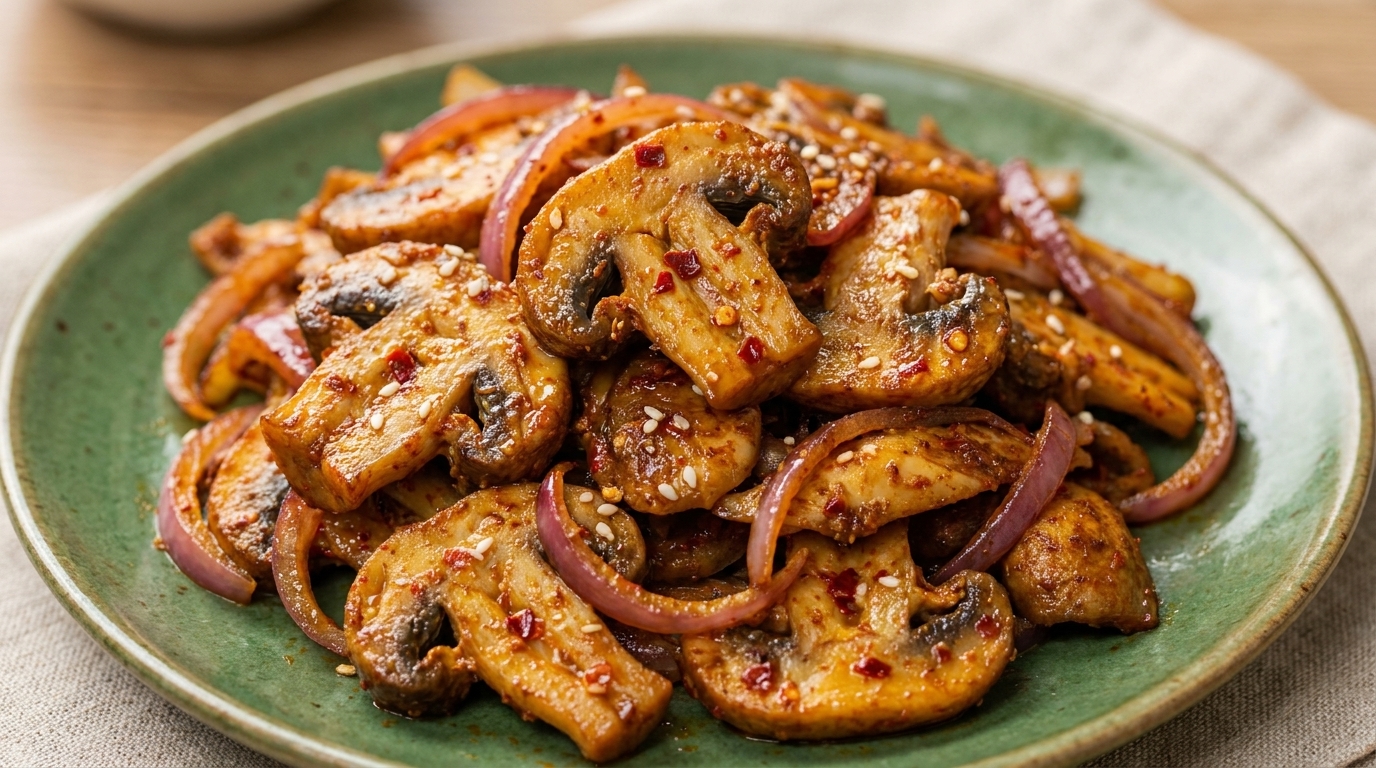 Champignons grillés à la coréenne et poitrine de porc