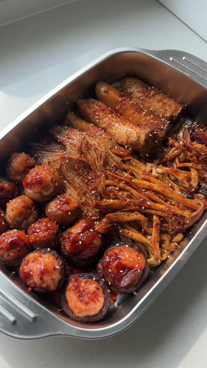 Plateau de champignons farcis à la vapeur d'air