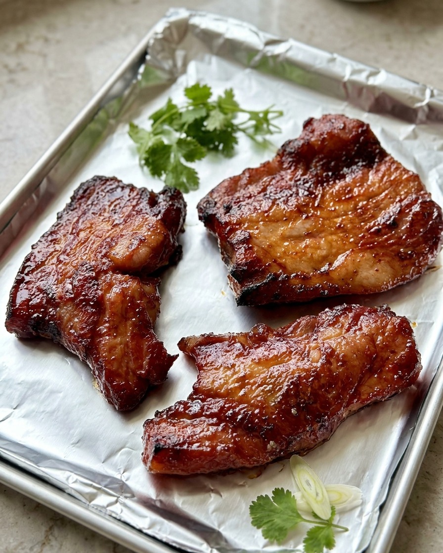 Un pinceau en silicone appliquant une couche de miel brillante sur la poitrine de porc rôtie.