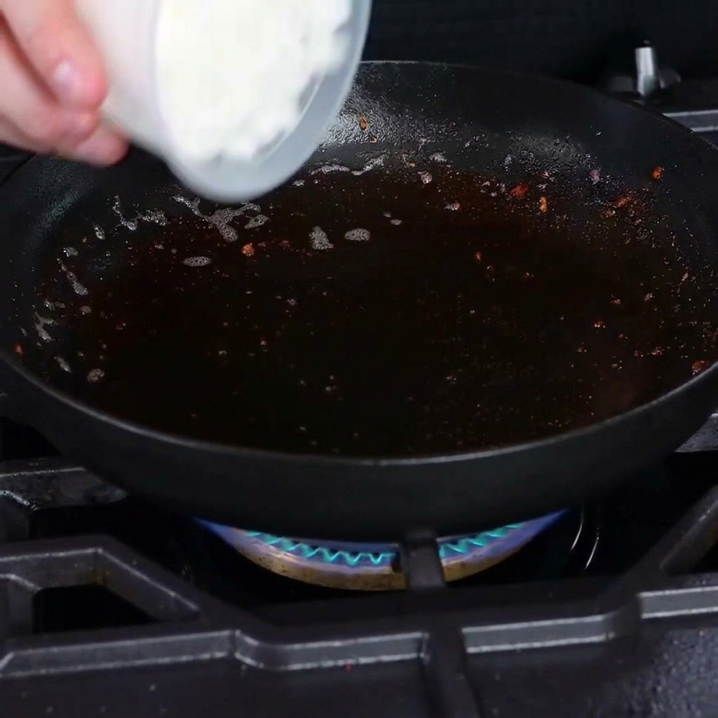 Oignons blancs hachés sautant dans une poêle en fonte.