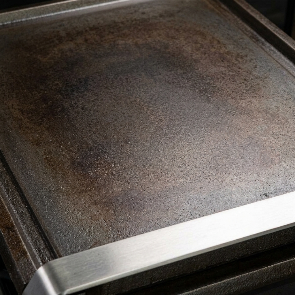 Steaks de bœuf grésillant sur une plaque en fonte chaude.