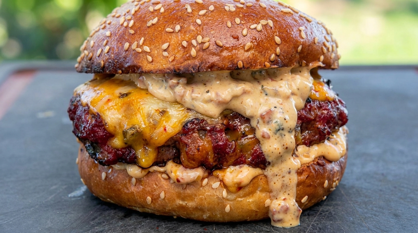Le burger ultime au bœuf épicé et au bacon fumé