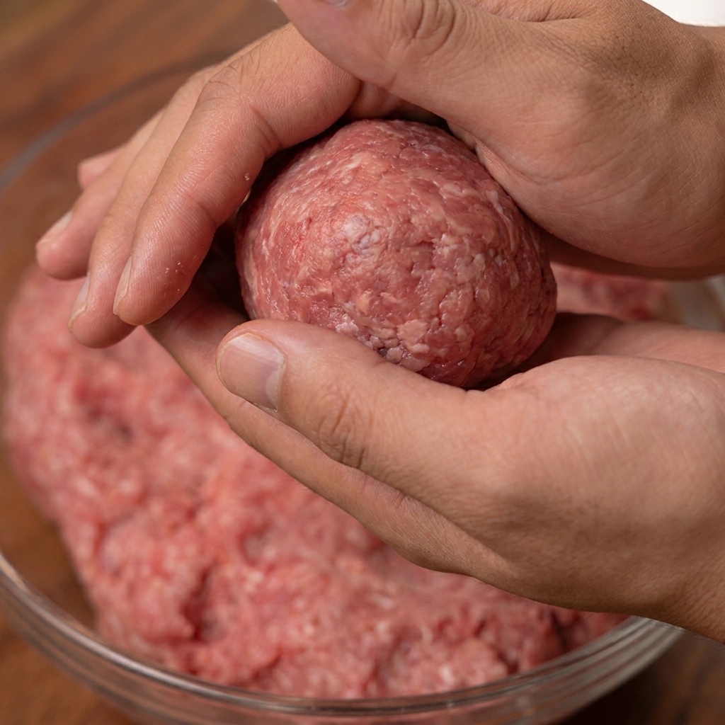 Assaisonnement saupoudré sur un fin palet de bœuf cru.
