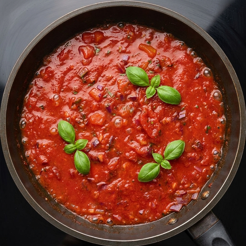 Sucre et herbes italiennes séchées saupoudrés dans une sauce tomate mijotée.