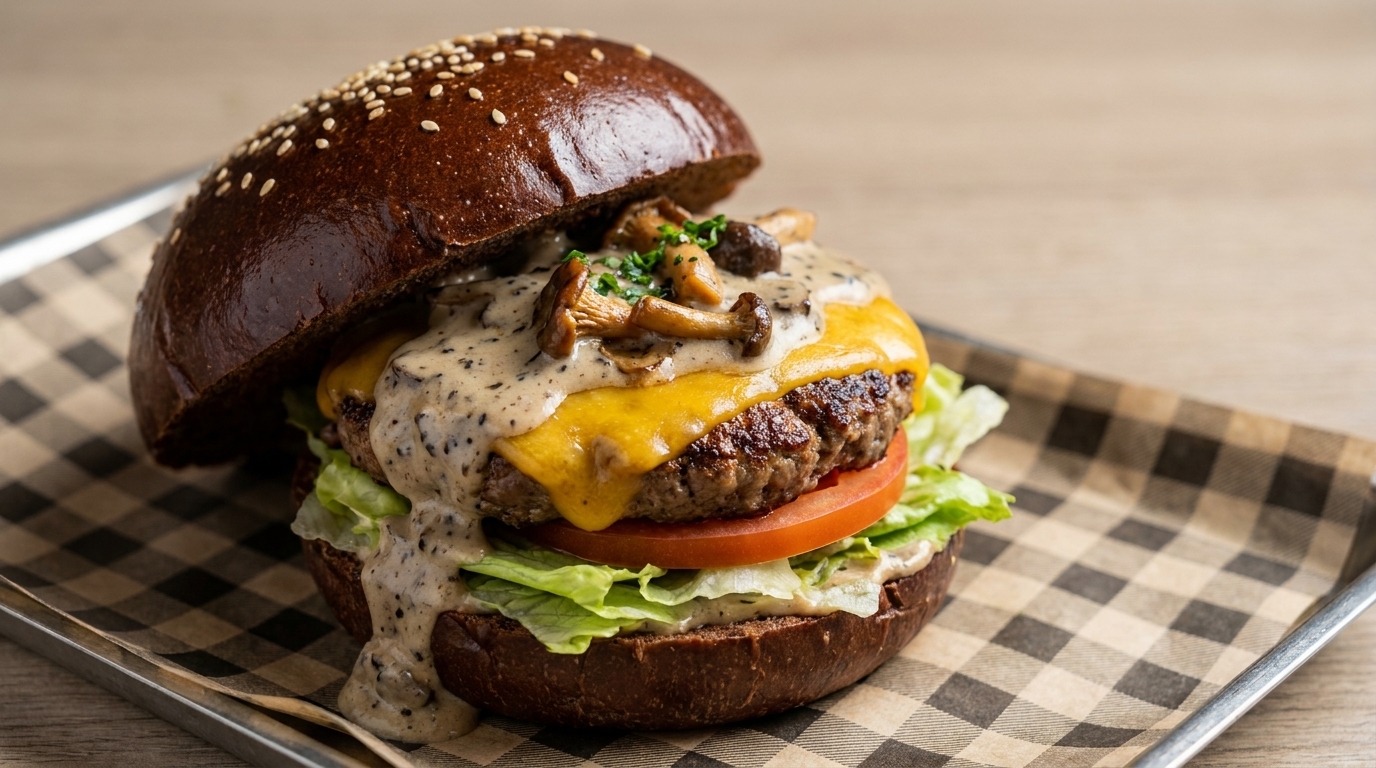 Burger Gourmet à la Crème de Truffe et Champignons