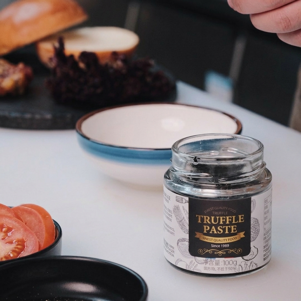 Un petit bol contenant de la mayonnaise en cours de préparation pour le mélange de sauce à la truffe.