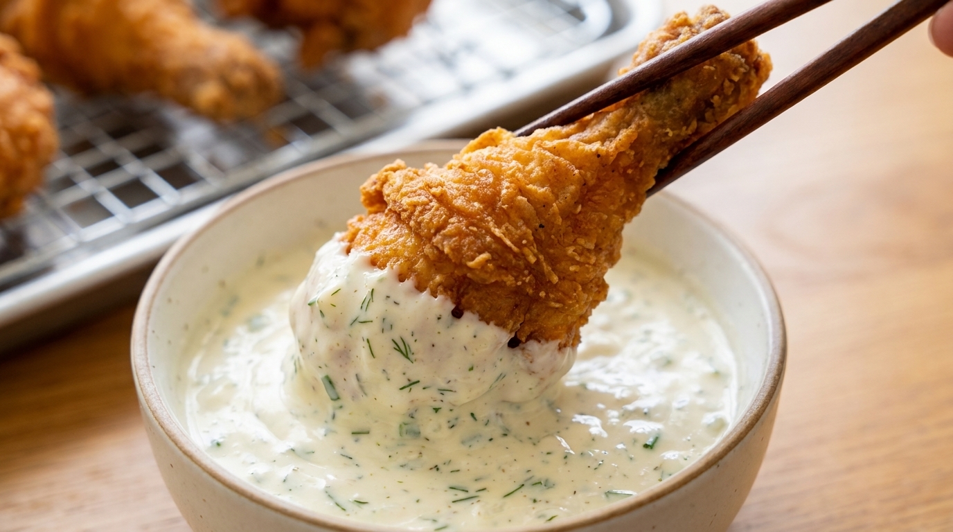 Poulet frit croustillant et sauce onctueuse à l'oignon