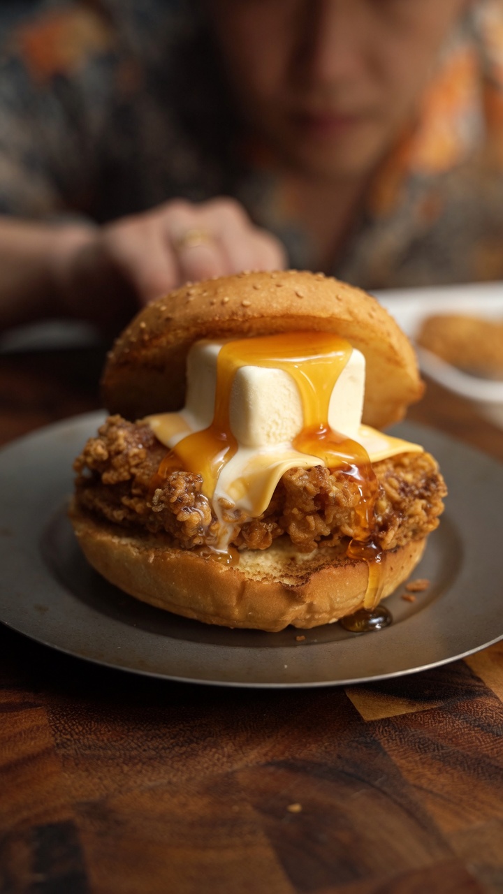 Burger au Poulet Frit et à la Glace