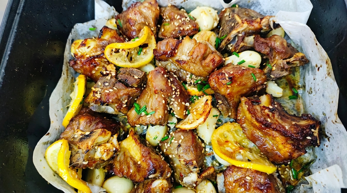 Travers de porc rôtis à l'ail et au citron