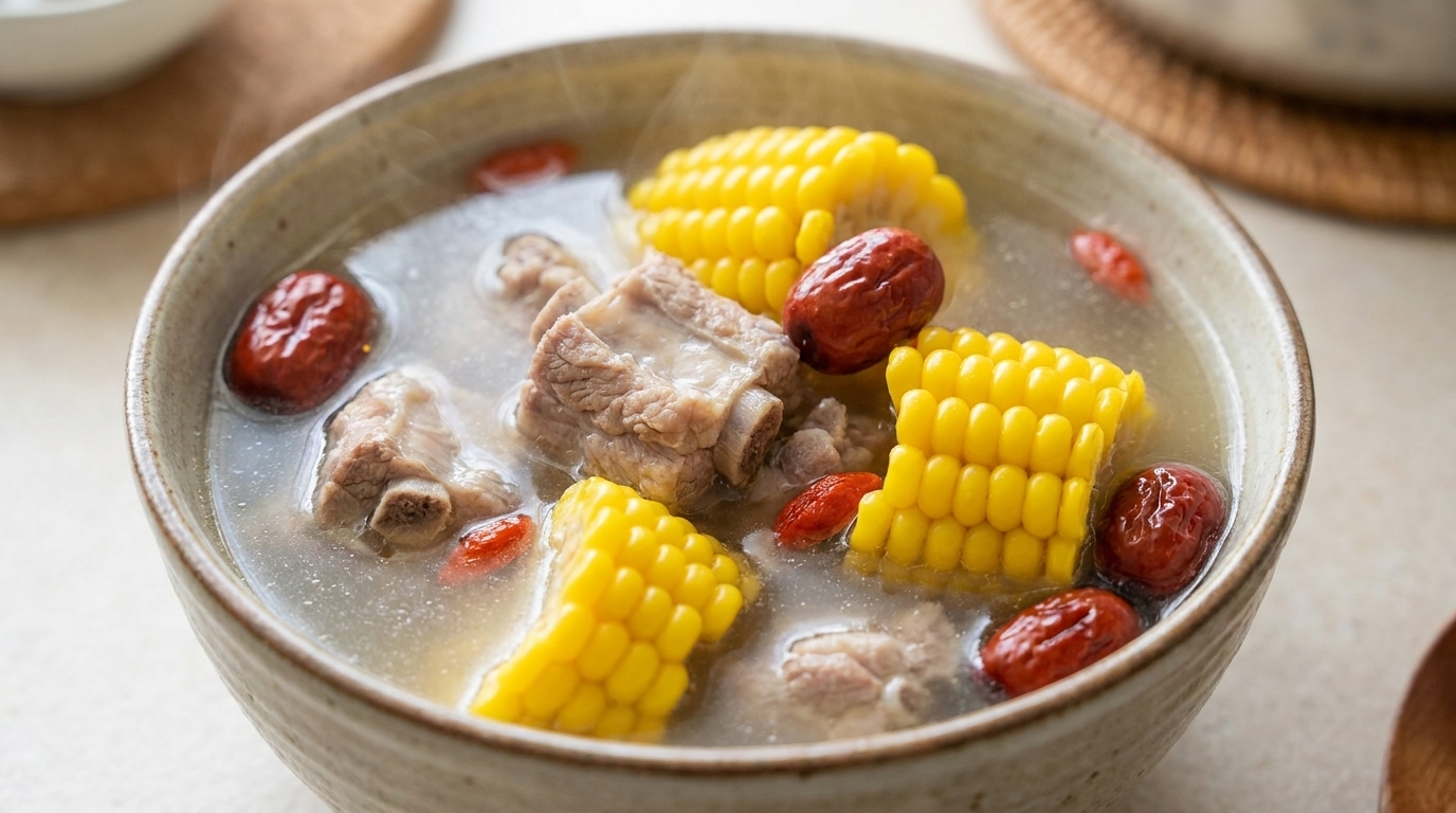 Soupe de porc au maïs et aux palourdes