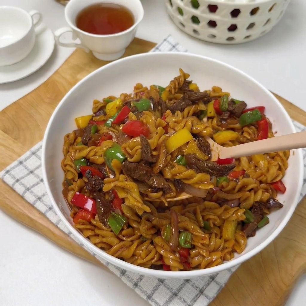 Morceaux doignon rouge fraîchement coupés mélangés à la poêle avec le bœuf doré.