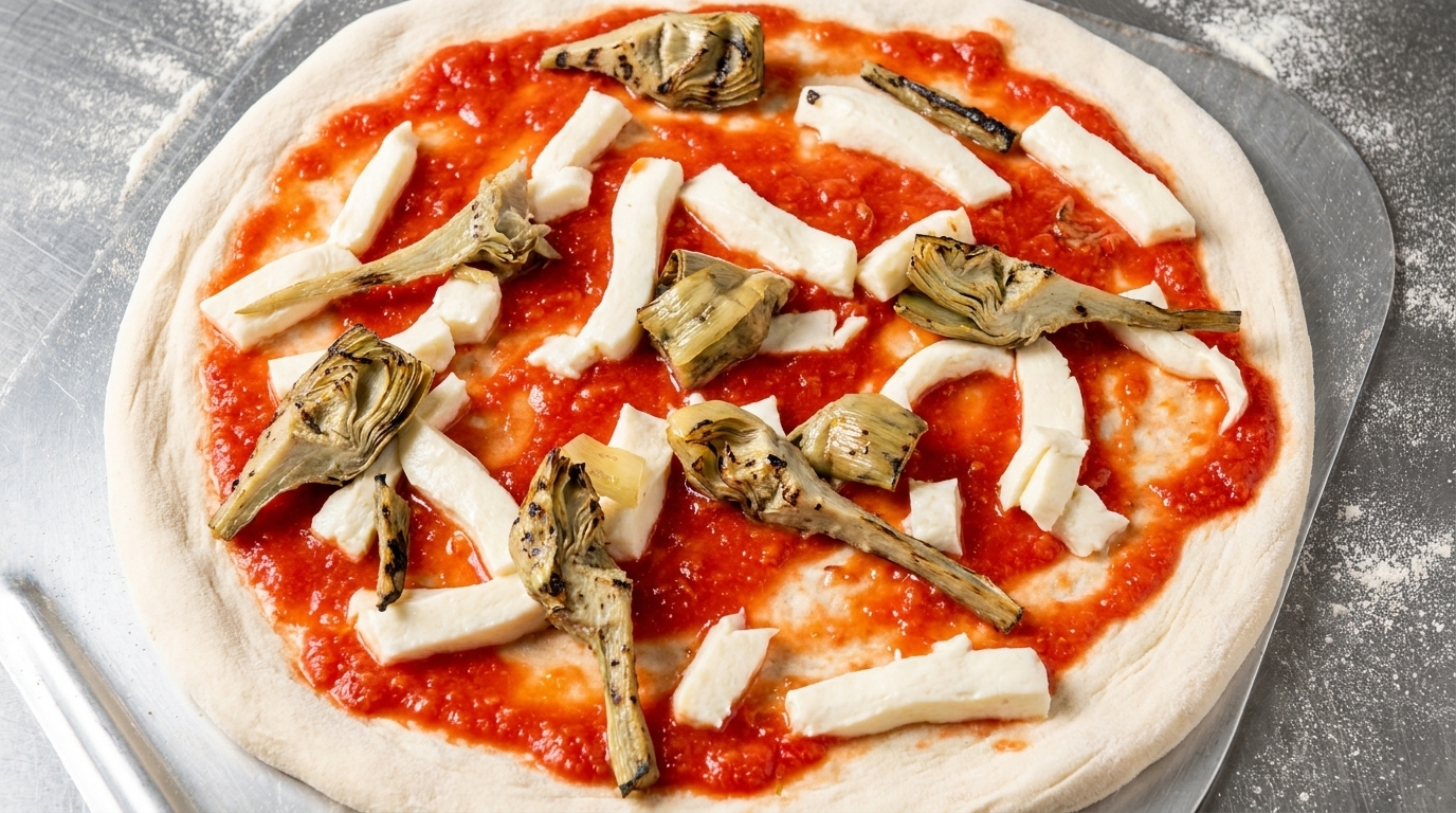 Pizza méditerranéenne aux tomates et cœurs d'artichauts grillés