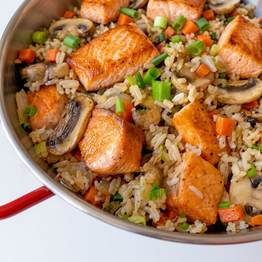 Riz ajouté dans la poêle avec les légumes.